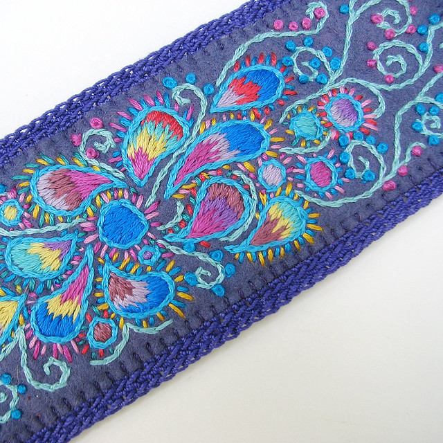 Purple Paisley Embroidered Wide Felt Cuff with Ombre Color Shading