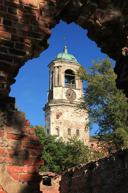 Old Vyborg cathedral ruins with the bell tower view