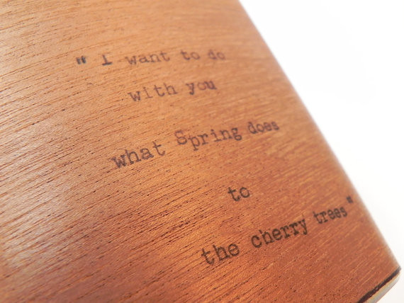 Pablo Neruda Vintage Typewriter Poetry Mahogany Wood Flask Quote 