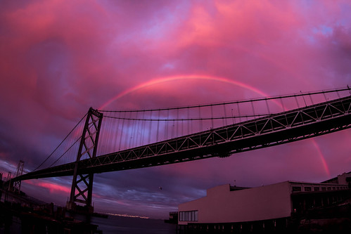 sanfrancisco sunset rainbow fisheye baybridge doublerainbow