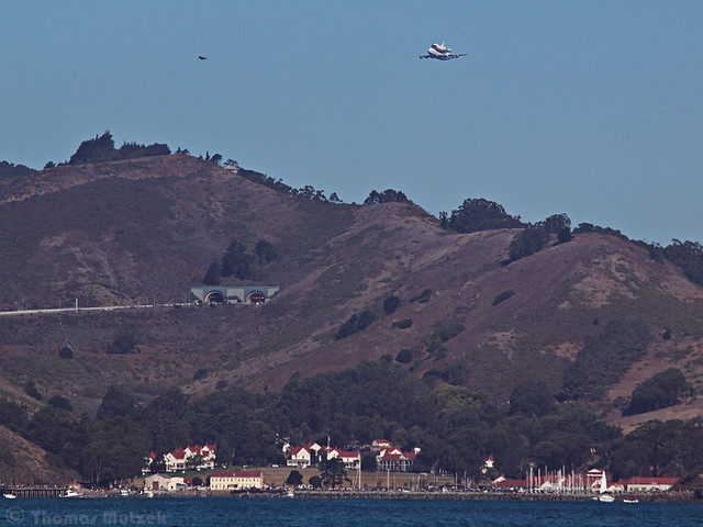 Shuttle Endeavor above Sausalito and 101