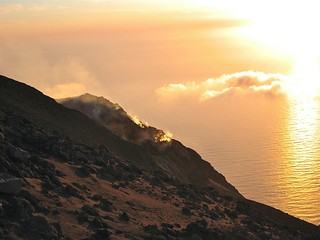 Sunset on the volcano. Stromboli.