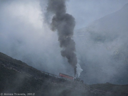 Steam train on "Jacob's Ladder" en route up Mt. Washington, New Hampshire