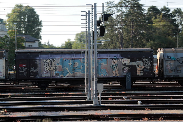 SBB Cargo Güterwagen Hbbillns 21 85 245 7 020 - 5 mit Graffiti am Güterbahnhof Bern Weyermannshaus bei Bern im Kanton Bern der Schweiz