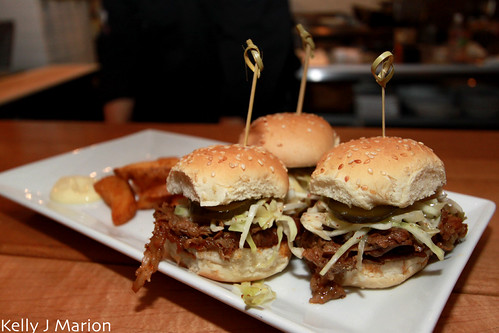 Kansas Style Barbeque Brisket with Fresh Slaw, Apple BBQ Sauce, and Bread Butter Pickles with Cajun Spiced Fries