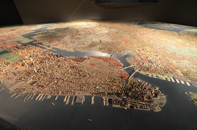 Queens Museum of Art | The Panorama of the City of New York | overview from west of lower Manhattan, including the twin towers of the World Trade Center, the Empire State Building, the Brooklyn & Manhattan Bridges, Governors Island, Statue of Liberty, etc