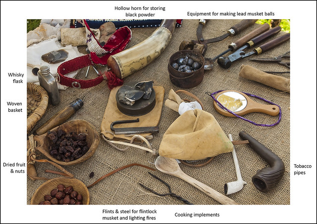 Some of the typical items that an 18th century soldier might carry in his kit bag