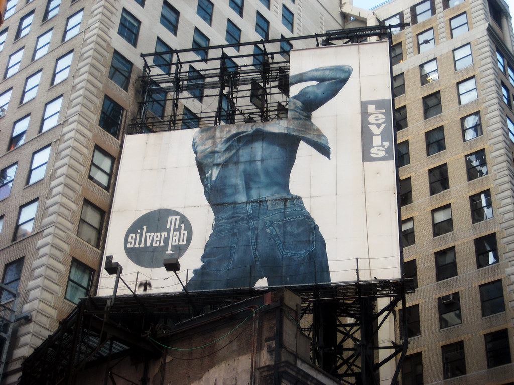 Silver T Old Battered Levis Billboard AD scaffolding above… | Flickr