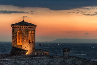 Former Benedectine Monastery of Saints Peter and Paul in Asolo (Italy) overlooks the Venetian plain at the dusk