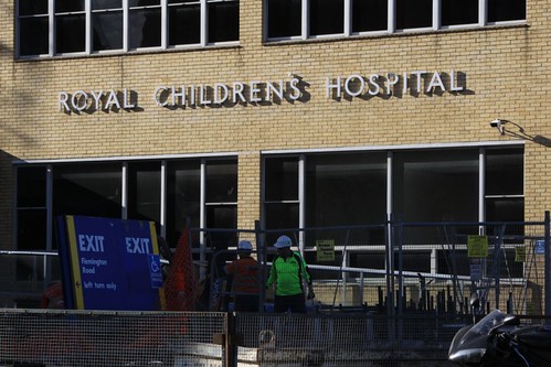 "Royal Children's Hospital" sign still in place on the 1960s cream brick