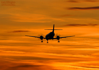 British Aerospace Jetstream 41 (G-MAJI?) on approach to RAF Marham at sunset