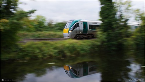 ireland reflection train canal rail irishrail kildare dmu leixlip panblur classie22000dmu6