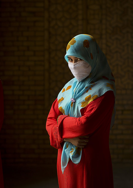 Muslim Uyghur woman in Keriya mosque, Xinjiang China