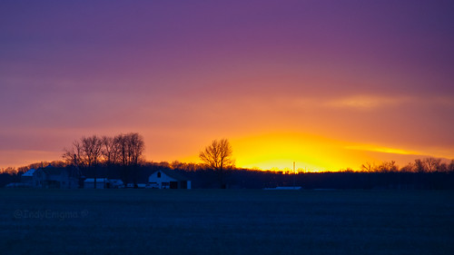 sunset silhouette rural landscape