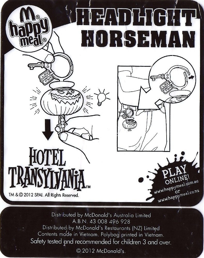 Headlight Horseman #4 2012 Hotel Transylvania McDonalds Happy Meal Toy 