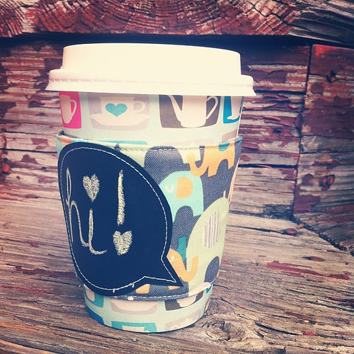 Elephant reusable coffee sleeve. $8.00, includes shipping. Only one. {chalkboard fabric speech bubble!} Leave your PayPal addy and she's yours! | by Melissa Hillier