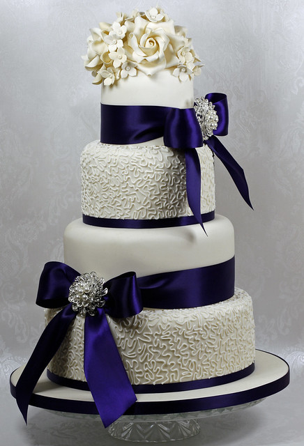 Ivory and Purple Wedding Cake