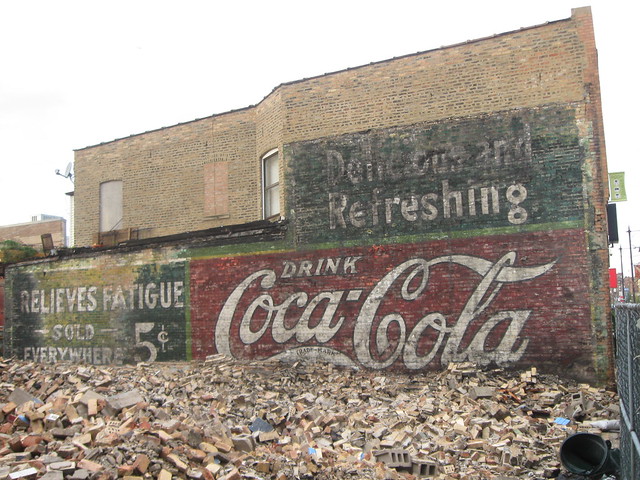revealed vintage 1907(?) Coke ad, post Andersonville auto shop demolition