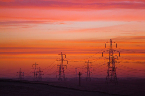 colour train sunrise landscape scotland power electricity pylons larbert