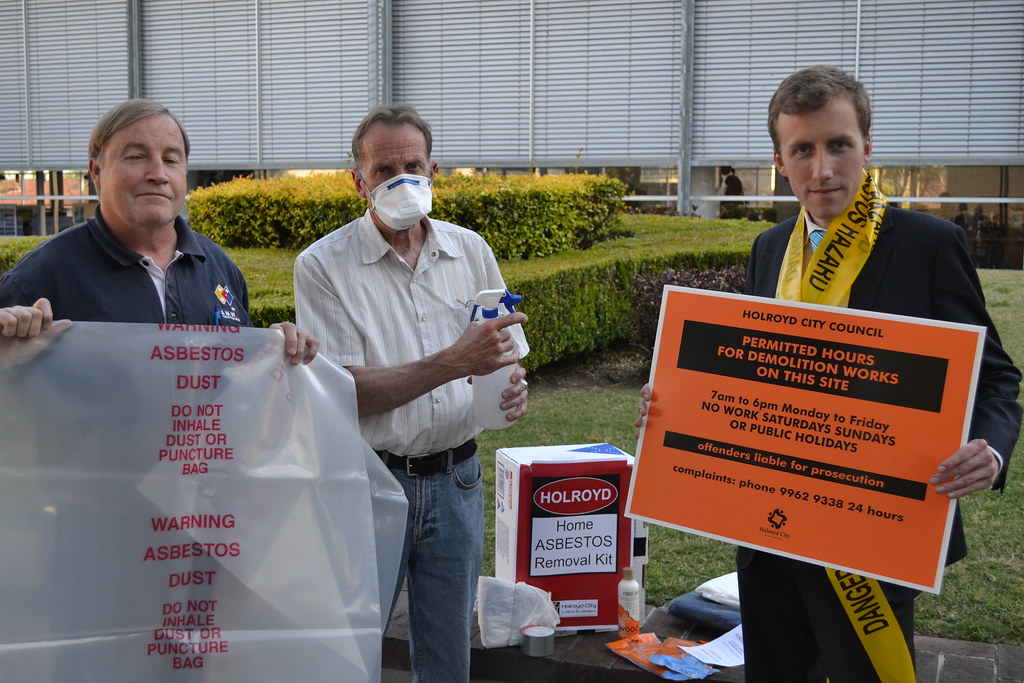 Holroyd Mayor Ross Grove promoting Asbestos Awareness Training with Councillors Greg Cummings and Peter Monaghan