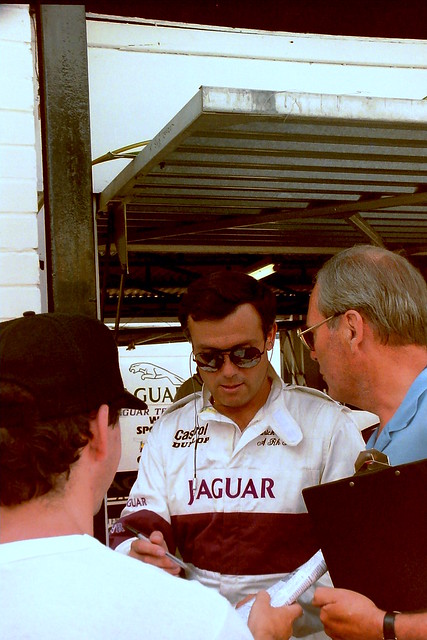 Patrick Tambay in the pits before the 1989  World Sports Prototype Championship race at Brands Hatch