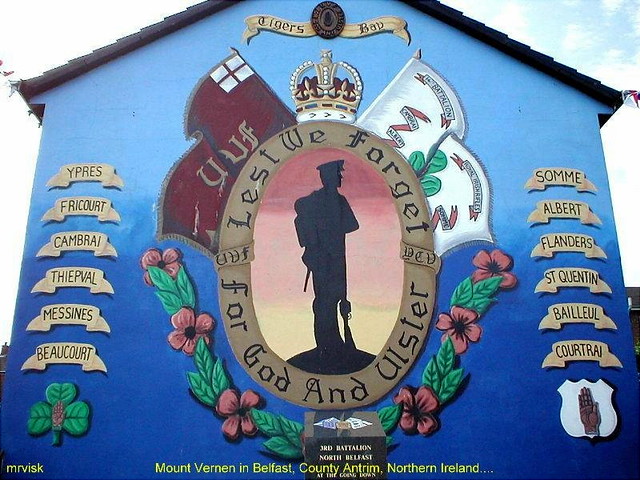 Ulster Loyalist.- 36th Ulster Division Memorial, Mural in Mount Vernon in Belfast, Northern Ireland.
