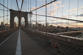 Sunset walk on Brooklyn Bridge
