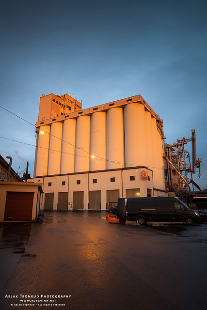 Grain silo in sunset