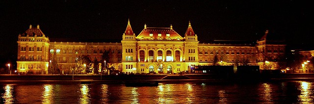 BME of Budapest at night from the Danube