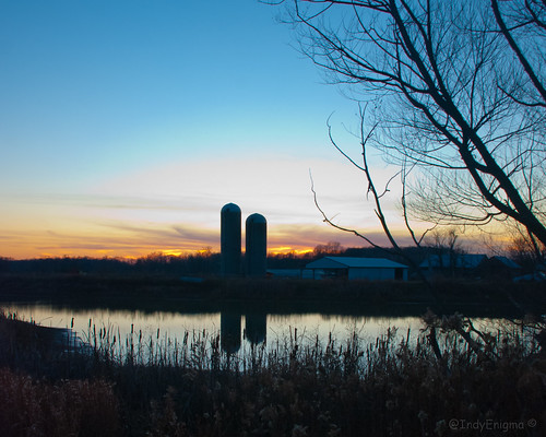 blue winter sunset sky reflection tree water silhouette landscape indiana silo d80