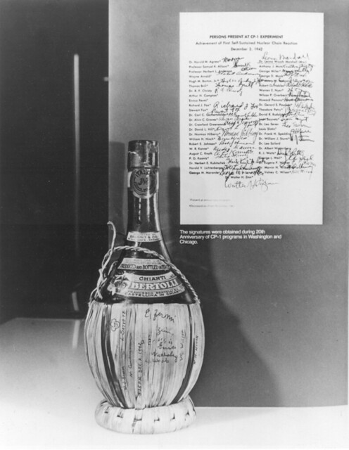 Chianti bottle with list of original participants