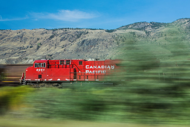 Canadian Pacific Railway Engine Racing across British Columbia