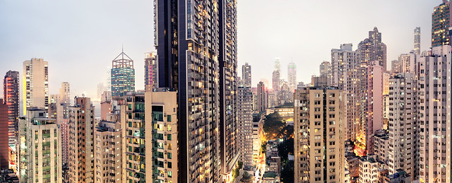 Hong Kong view from Sai Ying Pun rooftop towards Central