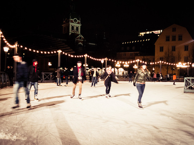 People evening skating
