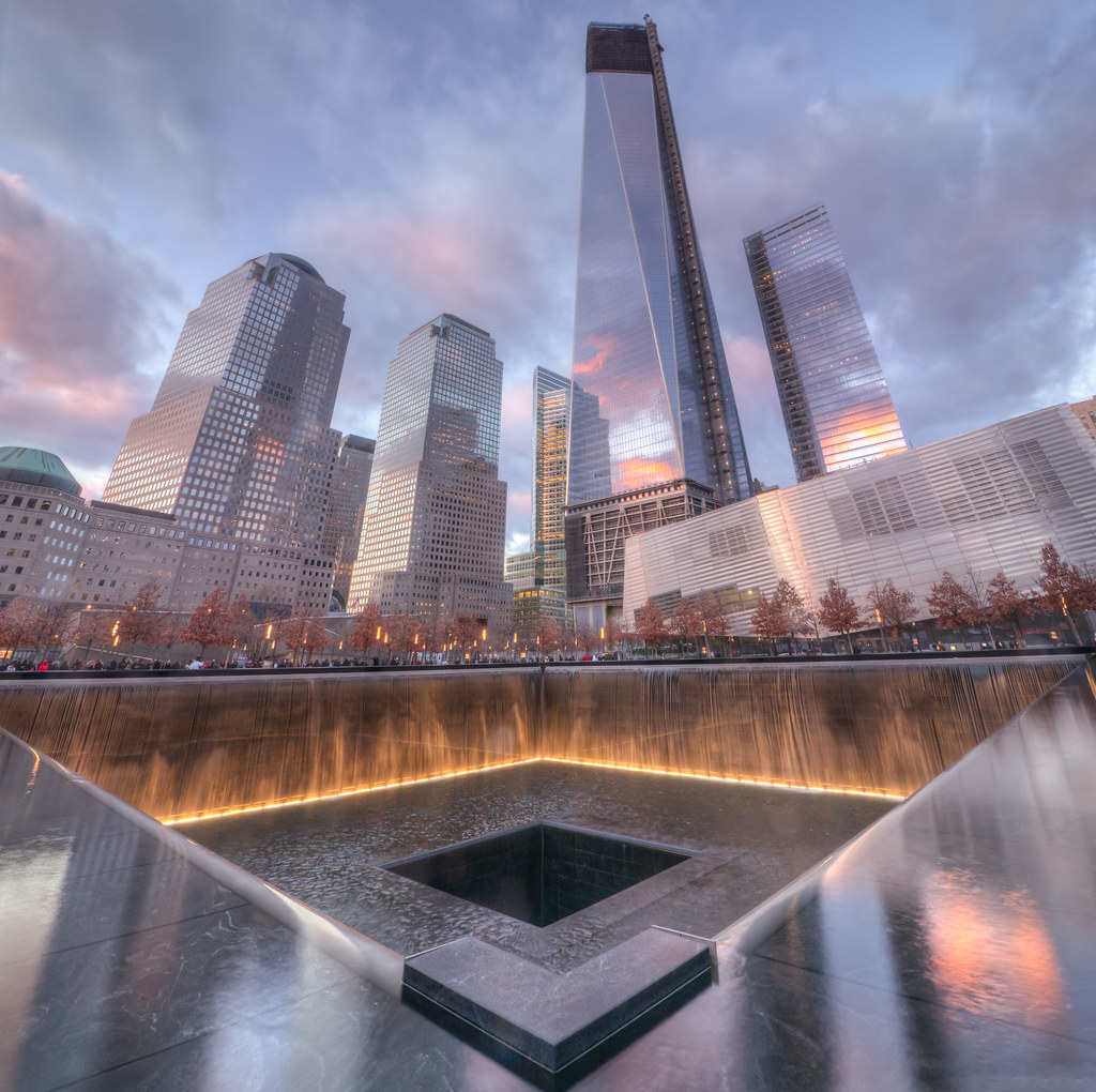 Sunset at 9-11 memorial