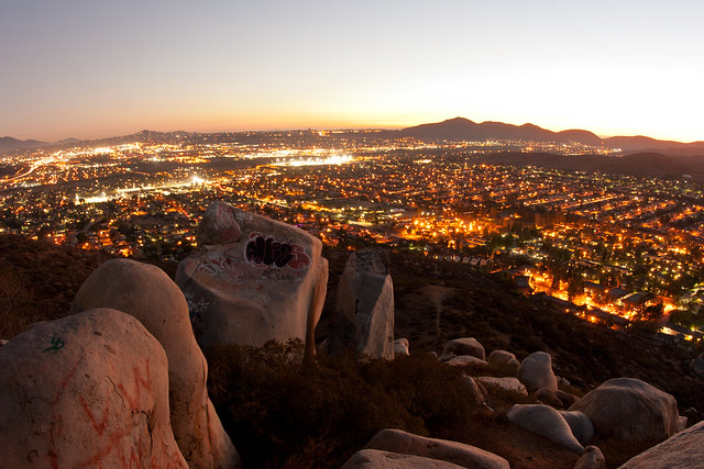 Twilight view from the mountain top. Blue Rock / Magnolia Boulders mountain in Santee, CA