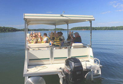 photo of a pontoon tour group