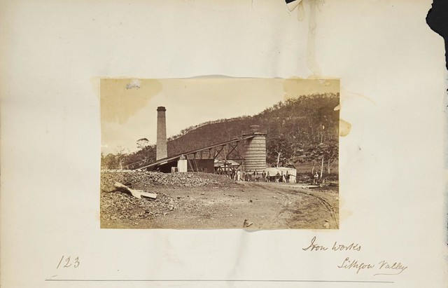 Blast furnace during refurbishment, Esk Bank iron works, 1877