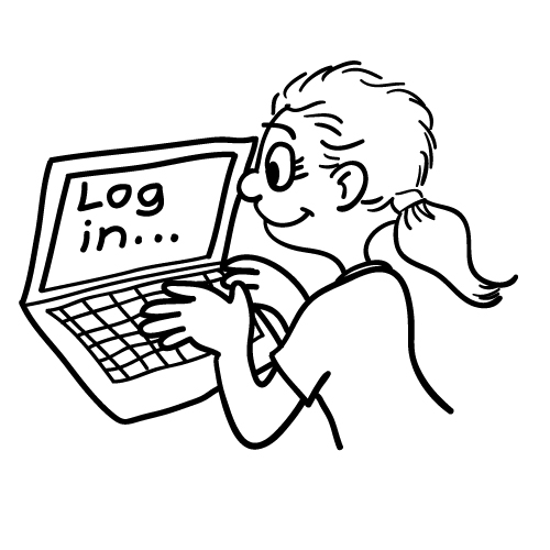 Copyright-free cartoon drawing of girl at computer | Flickr