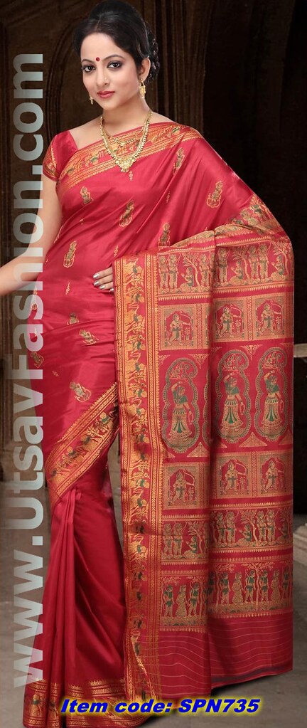 Rust Red Color Revival Golani Baluchari Silk Saree with Meenakari Work –  IndyVogue