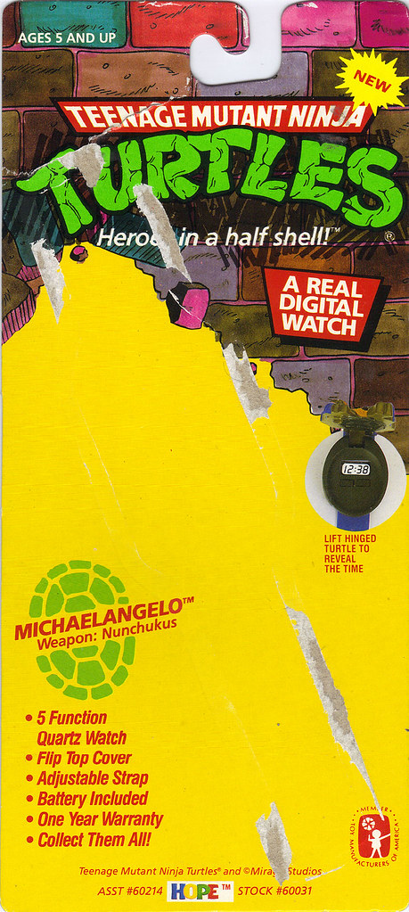 HOPE INDUSTRIES "TEENAGE MUTANT NINJA TURTLES" :: MICHAELANGELO Digital Watch ..card backer i (( 1988 )) by tOkKa