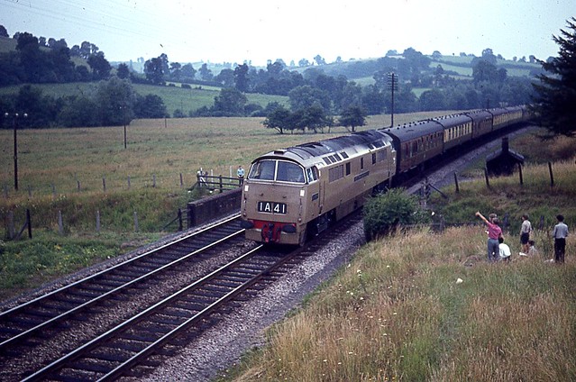 D1000 Western Enterprise seen on the Up Mayflower from Truro at Wyke Lane bridge, near Cole just before going under where the S&D crossed in the summer of 1962
