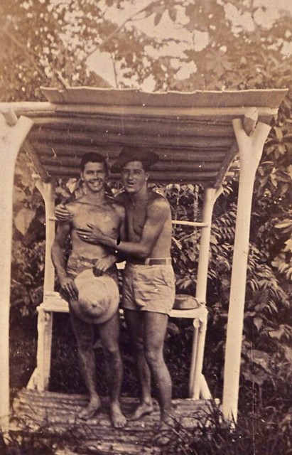 Vintage Photo: World War 2 1940s Shirtless Soldiers Hugging