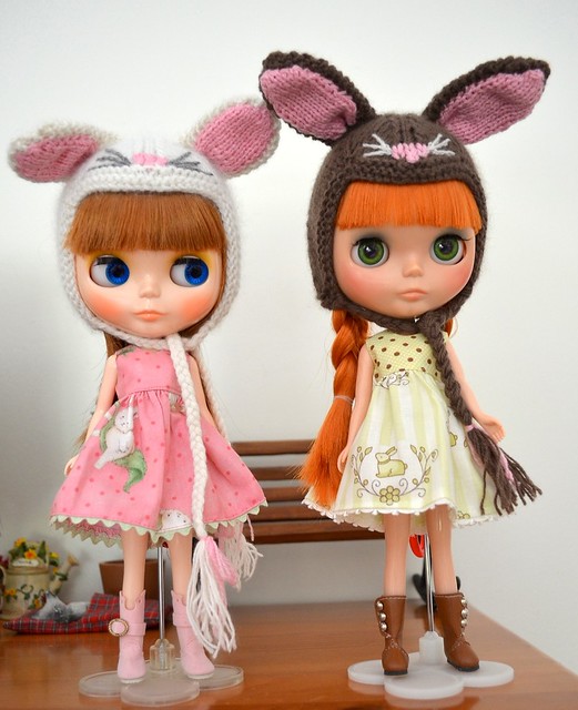 Bea & Sabrina wearing their bunny hats