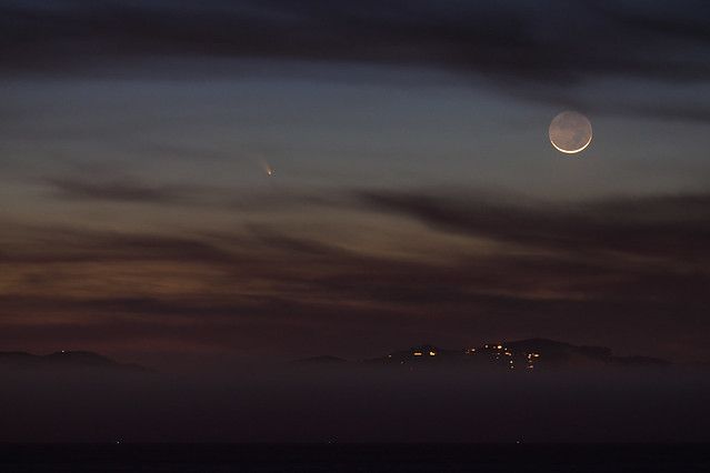 Comet and Crescent Moon in the Evening Sky