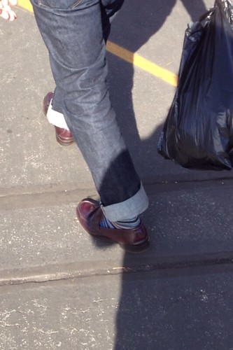Street Shot | Guy at flea market in stripe socks and loafers ...