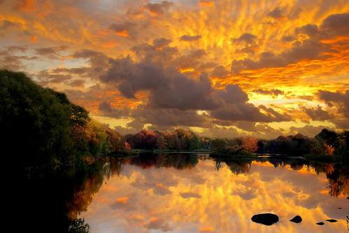 sunset october goldenoctober clouds sky river reflection colors fall