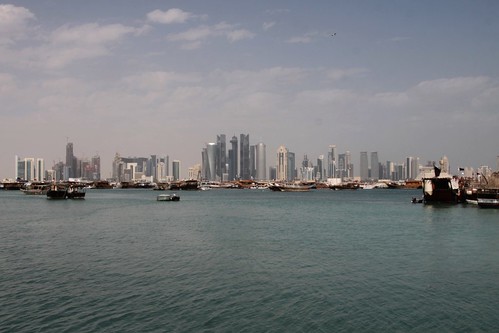 Doha skyline stretches across the bay