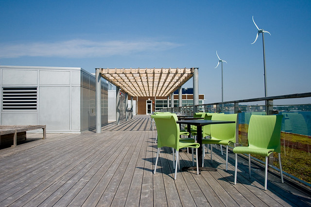 green chairs with turbines