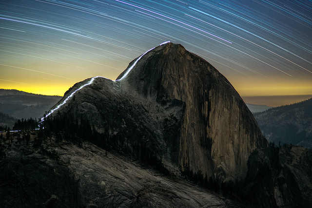 The Cable Route of Half Dome at Night